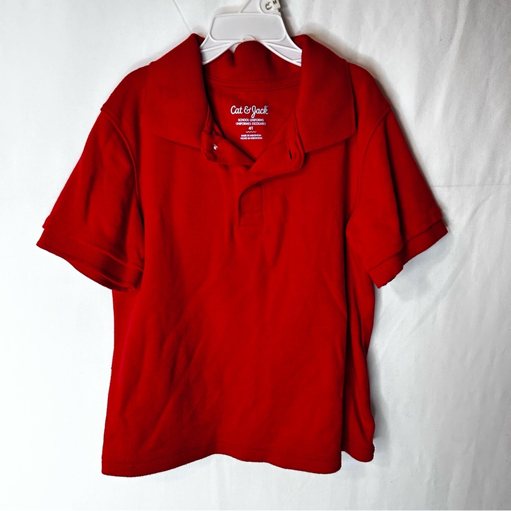023 Cat & Jack Bright Red Collared Shirt Boys Toddlers Kids Size 4T